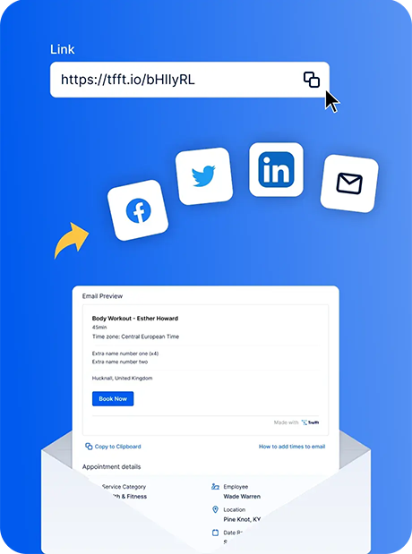 Booking link sharing interface